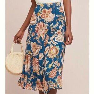 ANTHRO AKEMI & KIN Blue Paisley Pleated Midi Skirt Size XS